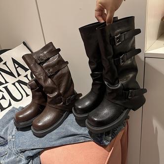 【TS】2025时尚休闲英伦风百搭厚底秋冬纯色靴子MTC57728-X