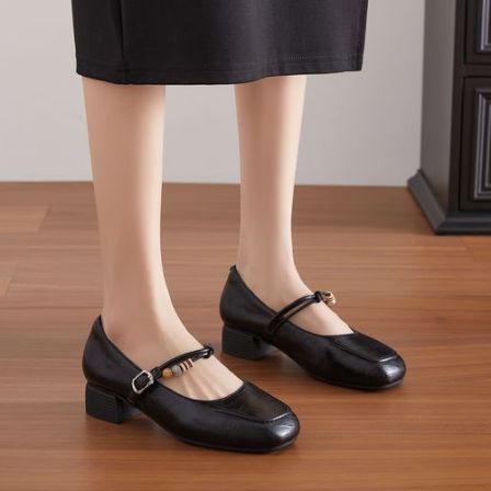 KY2605大码浅口单鞋漆皮平底玛丽珍女鞋方头浅口低跟小皮鞋