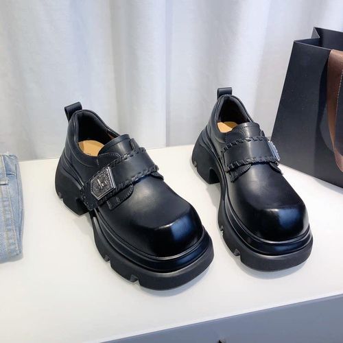 5CM甜酷高级感乐福鞋女复古英伦厚底方头深口单鞋中跟休闲小皮鞋.主图