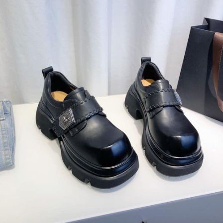 5CM甜酷高级感乐福鞋女复古英伦厚底方头深口单鞋中跟休闲小皮鞋.