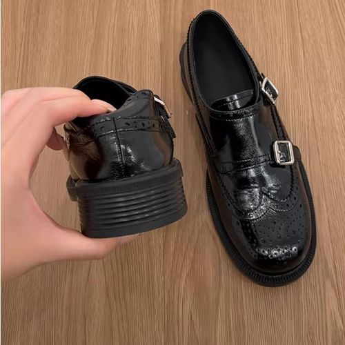 羊皮版~内增高6cm雕花布洛克鞋复古小皮鞋女英伦风单鞋乐福鞋主图