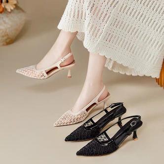 尖头包头凉鞋女新款夏季单鞋法式编织网面外穿细跟高跟鞋63011