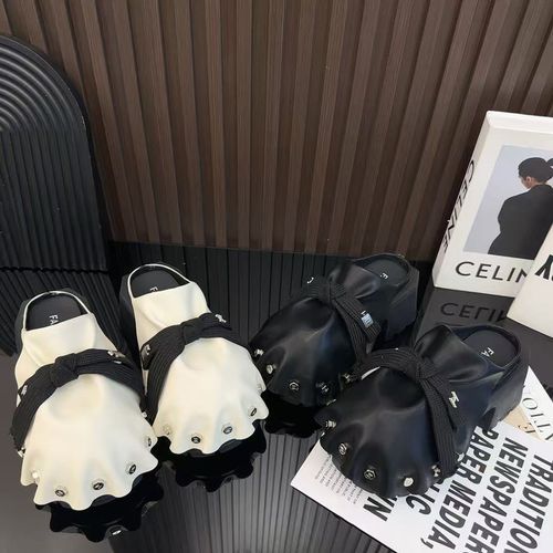 广州欧货【钉爪拖】早春6cm勃肯圆头洋气轻奢纯色包头拖7905-71主图