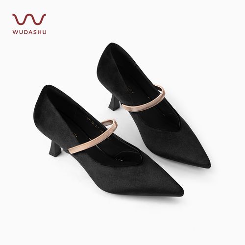 【WUDASHU】尖头细跟法式一字带气质单鞋黑色日常百搭优雅高跟鞋主图