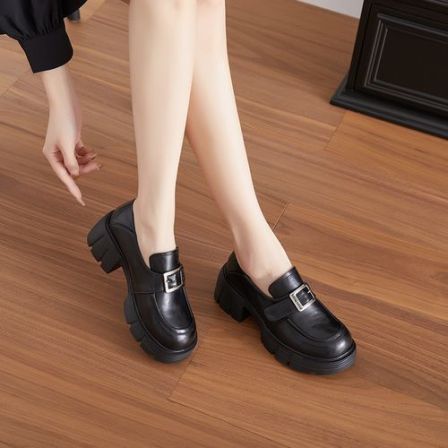 Y2682 真皮厚底乐福鞋女新款春秋英伦风圆头粗跟女士皮鞋单鞋女