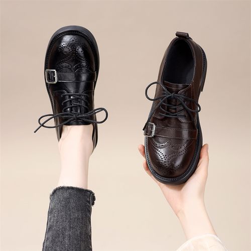 平底英伦风时尚单鞋女2026春季新款系带软底不累脚显瘦通勤小皮鞋主图