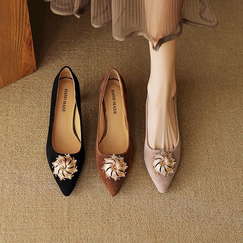 5cm法式太阳花高跟鞋细跟尖头浅口职业女鞋春秋百搭中跟舒适单鞋主图