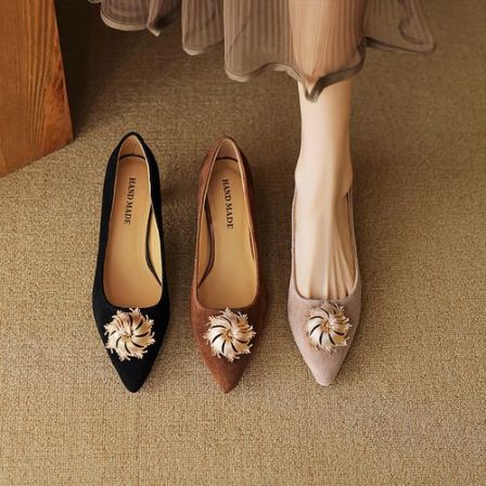 5cm法式太阳花高跟鞋细跟尖头浅口职业女鞋春秋百搭中跟舒适单鞋