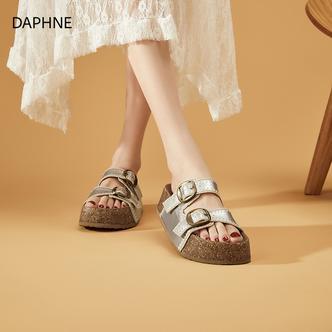 达芙妮厚底增高一字拖凉鞋女款2026新款爆款外穿复古夏季休闲鞋