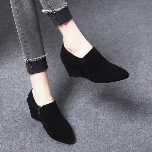 1513单鞋女新款女鞋春季女士尖头坡跟高跟鞋羊皮绒面春款真皮鞋子主图