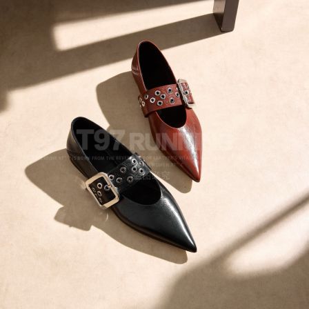 2026早春新款老钱风复古浅口尖头一字扣带通勤单鞋女G3380