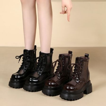 超火厚底增高网面英伦风马丁短靴透气时装凉靴英伦风小个子增高靴