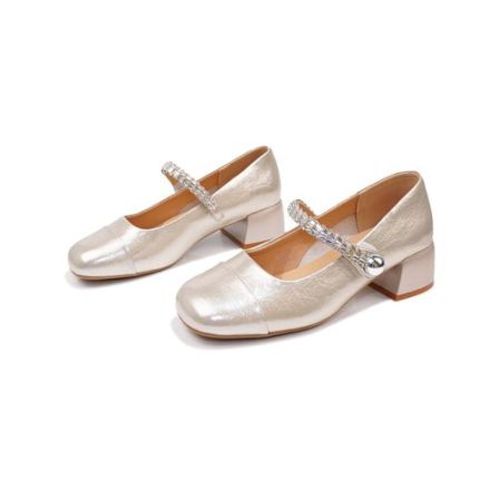 韩版拼接时髦方头单鞋女新款粗跟名媛风玛丽珍鞋