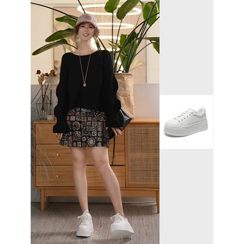 Y【叭哒不惑】 牛皮厚底休闲鞋女时尚百搭简约运动鞋主图