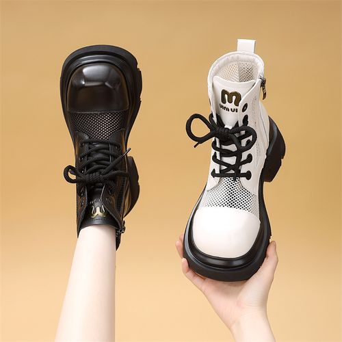 网面马丁靴女时尚透气2026春夏季欧货镂空凉靴厚底小个子增高短靴主图