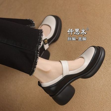 高跟绝美开春单鞋女2025新款大码女鞋41到43胖脚宽40小码32厚底33