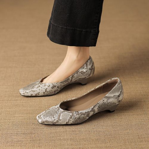 羊皮~3.5cm法式小方头浅口单鞋软底时尚韩版低跟粗跟韩版真皮女鞋主图