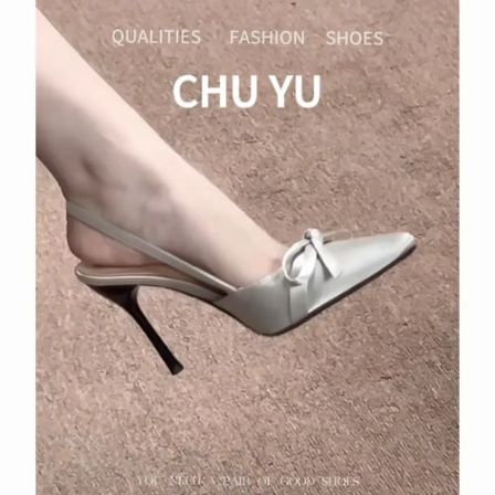 法式高级感凉鞋女气质细跟蝴蝶结银色高跟鞋新款网红小众绸缎单鞋