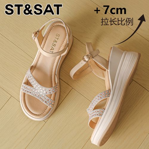 星期六增高休闲时装凉鞋女士新款厚底一字扣百搭显瘦通勤坡跟凉鞋主图