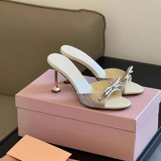 【春日部】蝴蝶结水钻一字拖凉鞋女高跟鞋01627主图