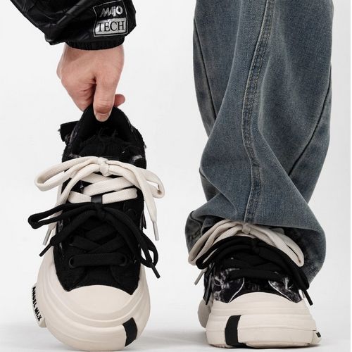 7CM隐形增高帆布鞋男女情侣款潮牌小众设计感双鞋带厚底休闲板鞋主图