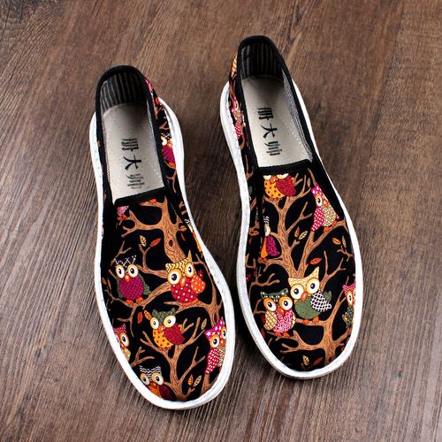 春季新款潮流印花老北京布鞋男士一脚蹬软底透气千层底休闲懒人鞋主图