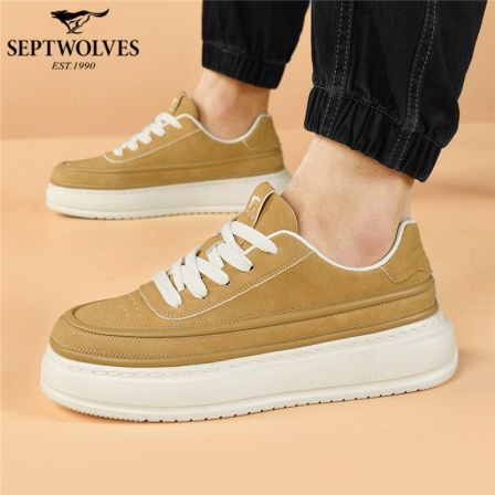 七匹狼春夏复古潮鞋干净感痞帅工装男鞋男士厚底增高低帮休闲板鞋