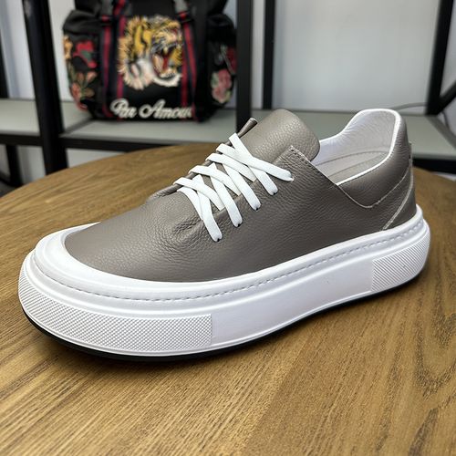 真皮白板鞋男士百搭透气头层牛皮厚底增高时尚潮流低帮厚底男鞋主图