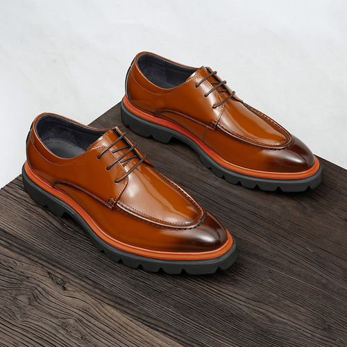 真皮休闲皮鞋男士亮面德比鞋英伦风商务正装皮鞋男士手工厚底皮鞋主图