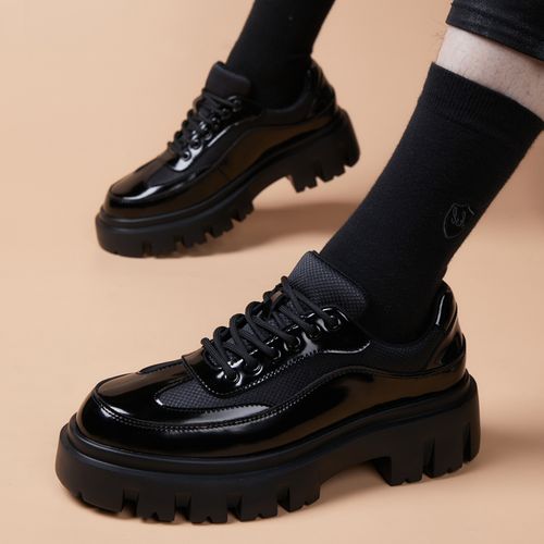 皮鞋男春季透气厚底增高网面老爹鞋男ins潮小众设计休闲德比鞋男主图