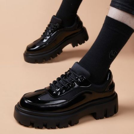 皮鞋男春季透气厚底增高网面老爹鞋男ins潮小众设计休闲德比鞋男