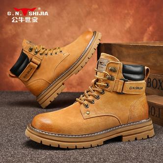 公牛世家秋冬高帮男士马丁靴休闲复古男时尚百搭增高厚底户外男靴主图
