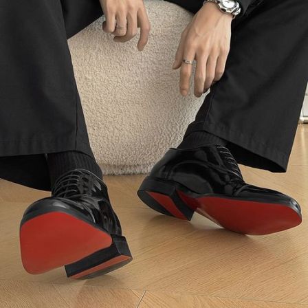 黑色系带德比鞋英伦风正装红底皮鞋男商务休闲增高7CM结婚新郎鞋