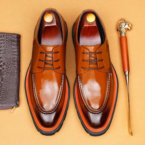 真皮亮面休闲皮鞋男士商务德比鞋英伦风绅士正装皮鞋男款手工皮鞋主图