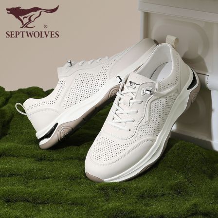 七匹狼男鞋运动鞋男士秋季新款厚底休闲鞋白色老爹鞋镂空透气皮鞋