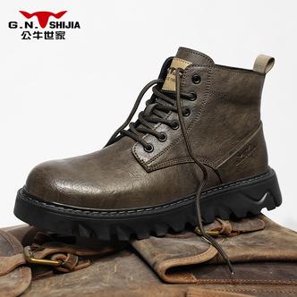 公牛世家男鞋马丁靴厚底增高大头工装靴子秋冬款高帮复古短筒皮靴主图