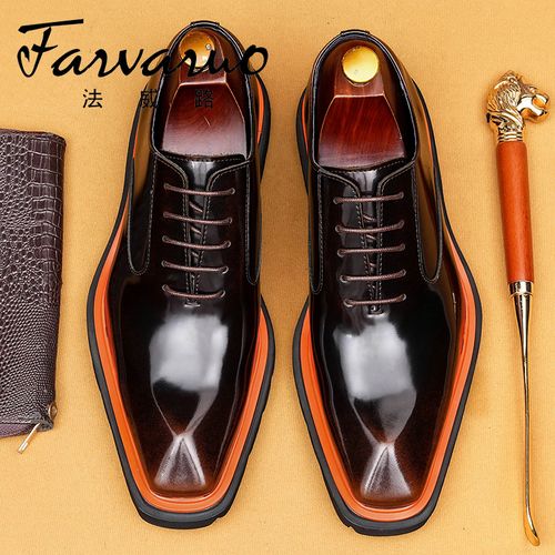 英伦风厚底牛津鞋男士真皮厚底增高漆皮亮面头层牛皮商务休闲皮鞋主图