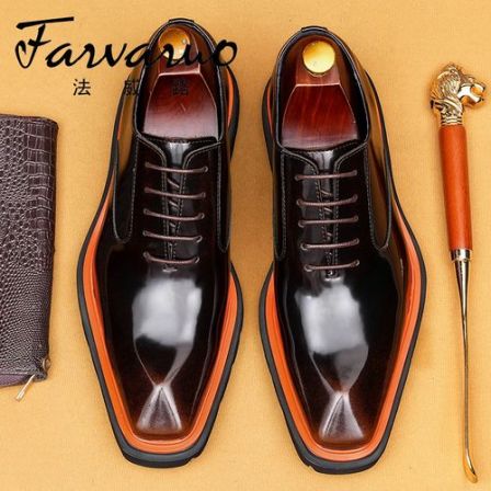 英伦风厚底牛津鞋男士真皮厚底增高漆皮亮面头层牛皮商务休闲皮鞋