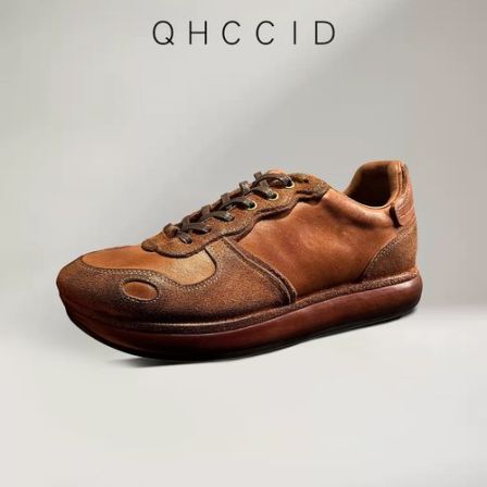 意大利手工马皮复古德训鞋男士百搭休闲运动板鞋吸汗透气棕色潮鞋