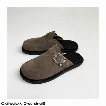 OXFREAK  方形扣磨砂牛反绒博肯鞋男女通勤厚底增高包头穆勒鞋子