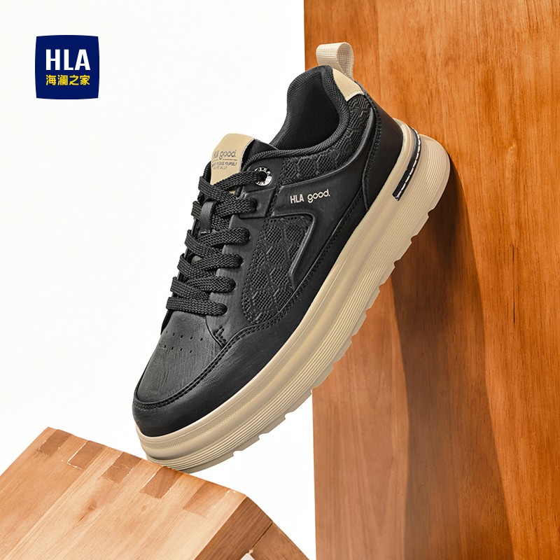HLA/海澜之家男鞋新款春夏时尚耐磨板鞋增高鞋男士皮革百搭休闲鞋主图