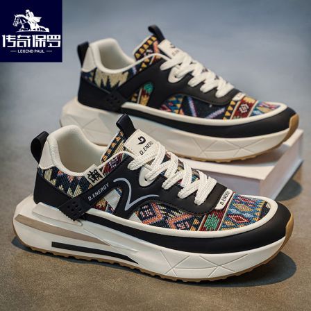 传奇保罗老爹鞋男国潮刺绣2026春季新款厚底软底轻便休闲运动潮鞋