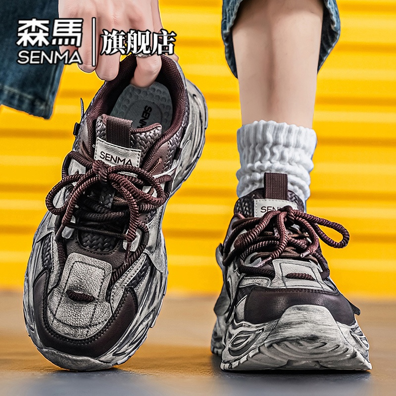 森马男鞋春季2026男士潮款擦色厚底增高运动鞋软底防滑开车老爹鞋主图