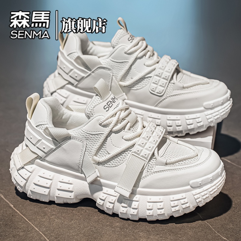 森马男鞋春季厚底增高网面透气老爹鞋休闲百搭飞织轻便运动小白鞋主图