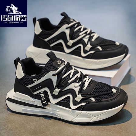 传奇保罗男鞋运动鞋2026春秋新款阿甘网面休闲透气厚底百搭老爹鞋