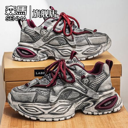 森马男鞋春季潮牌小众做旧复古青少年跑步运动休闲厚底增高老爹鞋