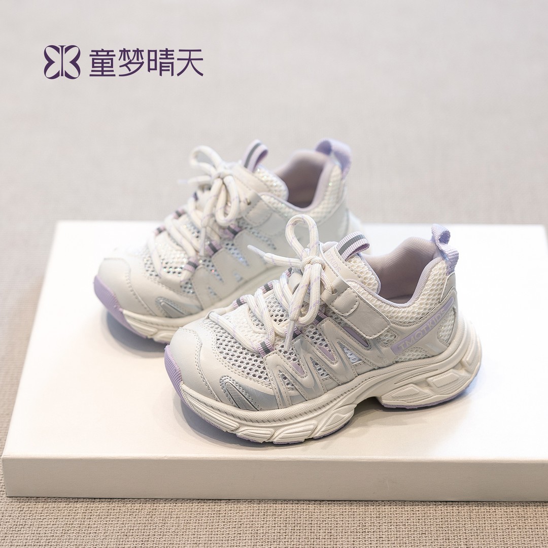 童梦晴天女童运动鞋2026春季儿童老爹鞋网面软底厚底轻便魔术贴主图