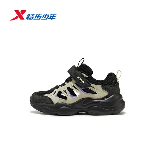 特步儿童春季魔术贴防滑休闲鞋小童时尚简约运动鞋674215329010主图