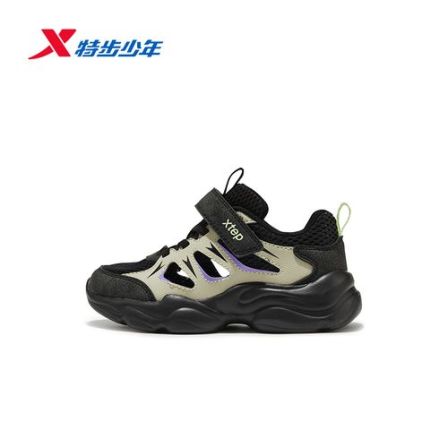 特步儿童春季魔术贴防滑休闲鞋小童时尚简约运动鞋674215329010