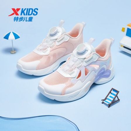 特步儿童夏季旋钮大网镂空透气跑鞋大童减震运动鞋676214329160